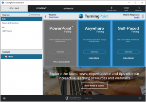 The starting screen of the Turningpoint application is shown, with the Powerpoint polling widget disabled.