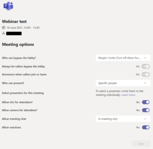 Additional Webinar meeting settings