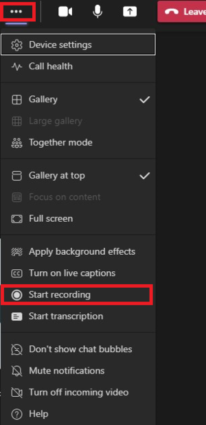 in the dropdown menu select start recording