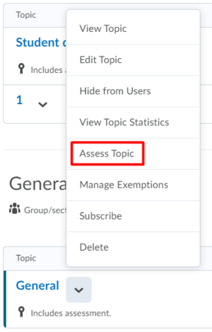 in the dropdown menu next to the name of your discussion topic, you can click "assess topic"