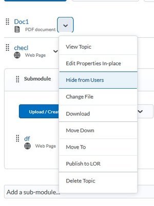 Find the "Hide from Users" button under the arrow right of the file