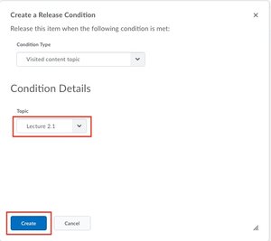 First select the condition detail topic and click on create