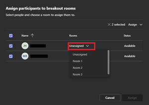 in the dropdown menu you can assign a student to a room