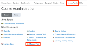 Find "Manage Files" in Course Admin