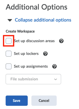 under "additional options", you can select "set up discussion areas"